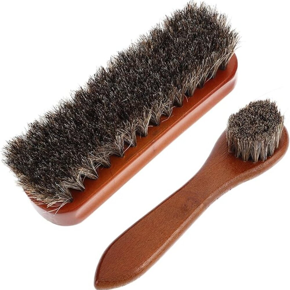2Pcs Horsehair Shoe Polish Applicator Brushes Durable Cleaning Kit for Leather